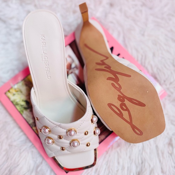 Karl Lagerfeld Paris Amina Pearl Studded Quilt Stitched Sandals - Picture 8 of 10